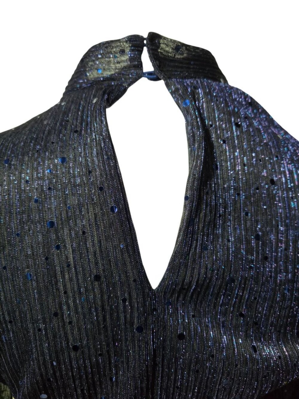 Sabina Musayev Brenda Ruched Tiered Long Sleeve Metallic Jersey Sequin Mini, S - Picture 7 of 9